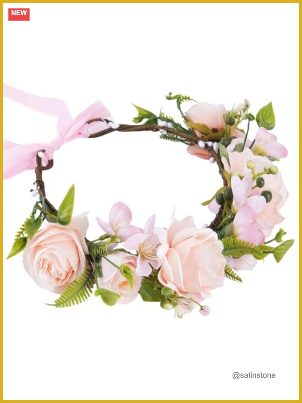 Handmade Artificial Rose Flower Crown Headband Adjustable Ribbon Fairy Floral